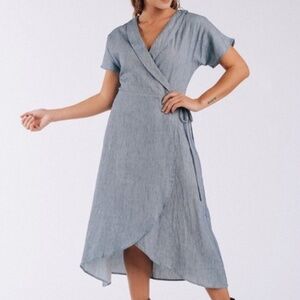 Mod Ref Aubrey Blue Pinstripe Wrap Dress
